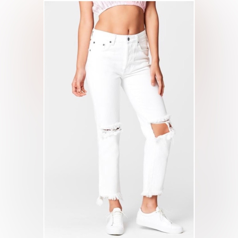 Carmar‎ Emilia High Rise Distressed Cropped White Denim Jeans Size 25